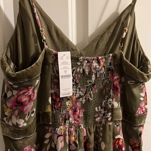 NWT Sz 12 Sundress olive green background with floral print - Picture 3 of 5